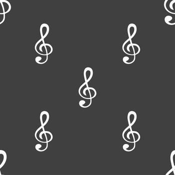 treble clef icon. Seamless pattern on a gray background. illustration