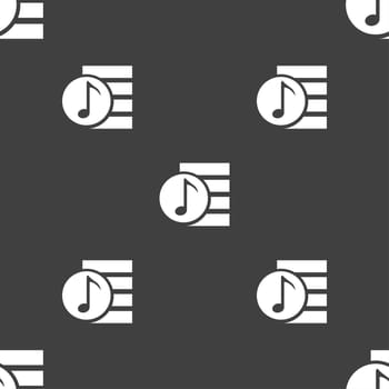 Audio, MP3 file icon sign. Seamless pattern on a gray background. illustration