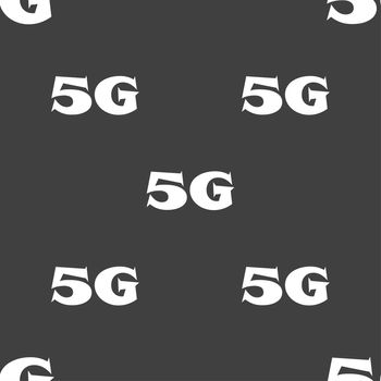 5G sign icon. Mobile telecommunications technology symbol. Seamless pattern on a gray background. illustration