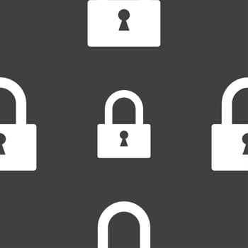 Lock sign icon. Locker symbol. Seamless pattern on a gray background. illustration