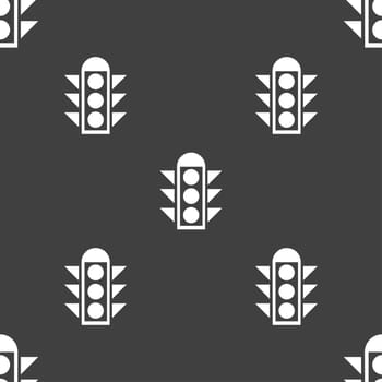 Traffic light signal icon sign. Seamless pattern on a gray background. illustration