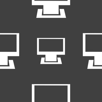 Computer widescreen monitor sign icon. Seamless pattern on a gray background. illustration