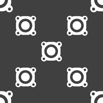 Speaker volume sign icon. Sound symbol. Seamless pattern on a gray background. illustration