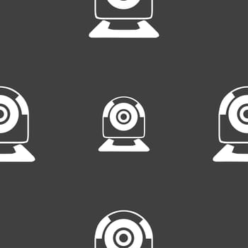 Webcam sign icon. Web video chat symbol. Camera chat. Seamless pattern on a gray background. illustration