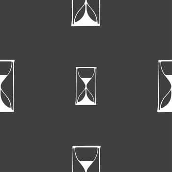 Hourglass sign icon. Sand timer symbol. Seamless pattern on a gray background. illustration