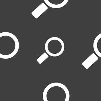 Magnifier glass sign icon. Zoom tool button. Navigation search symbol. Seamless pattern on a gray background. illustration