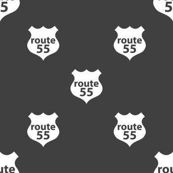 Route 55 highway icon sign. Seamless pattern on a gray background. illustration