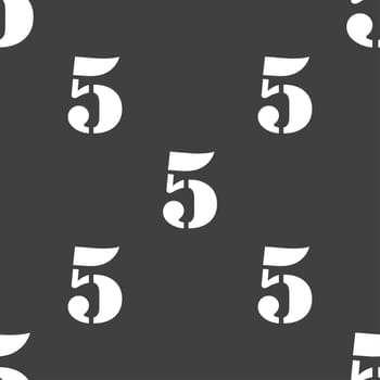 number five icon sign. Seamless pattern on a gray background. illustration