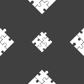 Puzzle piece icon sign. Seamless pattern on a gray background. illustration