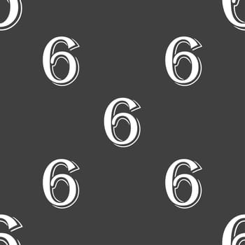 number six icon sign. Seamless pattern on a gray background. illustration