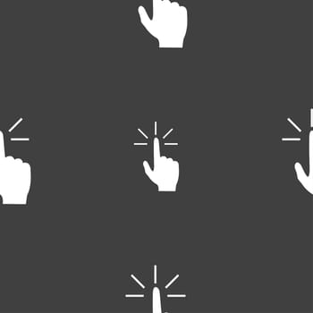 Click here hand icon sign. Seamless pattern on a gray background. illustration