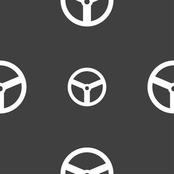 Steering wheel icon sign. Seamless pattern on a gray background. illustration