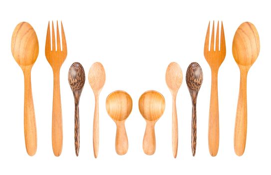 Isolated Wooden spoons on white background, clipping path
