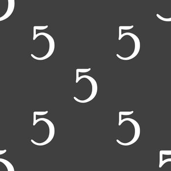 number five icon sign. Seamless pattern on a gray background. illustration