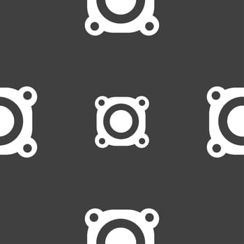 Speaker volume sign icon. Sound symbol. Seamless pattern on a gray background. illustration