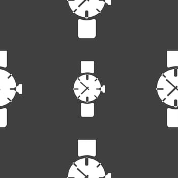 watches icon symbol . Seamless pattern on a gray background. illustration