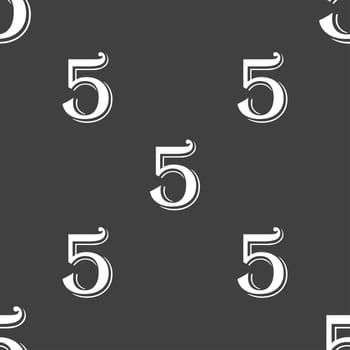 number five icon sign. Seamless pattern on a gray background. illustration