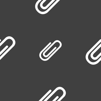 Paper clip sign icon. Clip symbol. Seamless pattern on a gray background. illustration