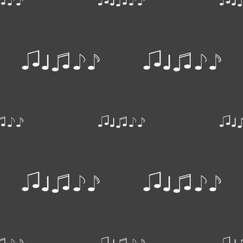 Music note sign icon. Musical symbol. Seamless pattern on a gray background. illustration