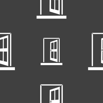Door, Enter or exit icon sign. Seamless pattern on a gray background. illustration