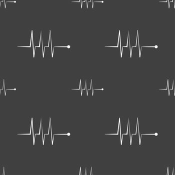 Cardiogram monitoring sign icon. Heart beats symbol. Seamless pattern on a gray background. illustration