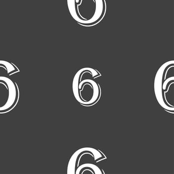 number six icon sign. Seamless pattern on a gray background. illustration