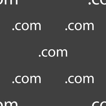 Domain COM sign icon. Top-level internet domain symbol. Seamless pattern on a gray background. illustration