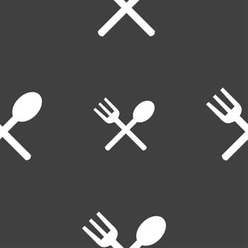 Fork and spoon crosswise, Cutlery, Eat icon sign. Seamless pattern on a gray background. illustration