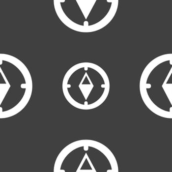 Compass sign icon. Windrose navigation symbol. Seamless pattern on a gray background. illustration