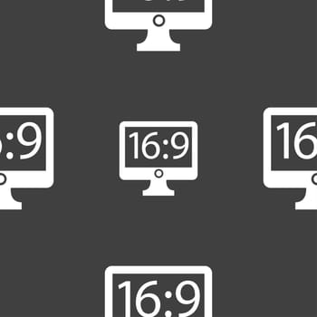 Aspect ratio 16:9 widescreen tv icon sign. Seamless pattern on a gray background. illustration