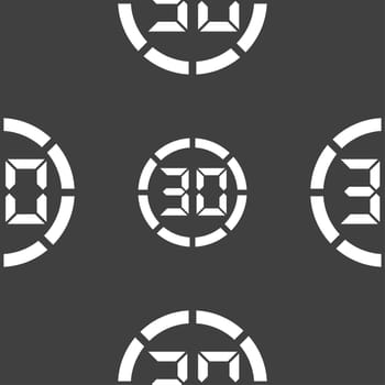 30 second stopwatch icon sign. Seamless pattern on a gray background. illustration