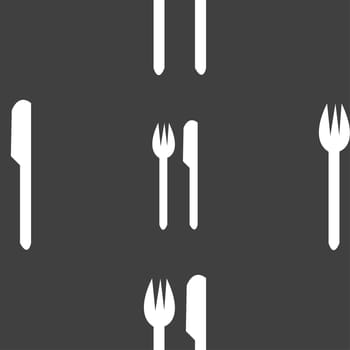 Eat sign icon. Cutlery symbol. Fork and knife. Seamless pattern on a gray background. illustration