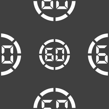 60 second stopwatch icon sign. Seamless pattern on a gray background. illustration