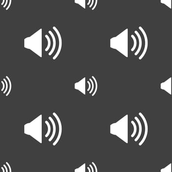 Speaker volume sign icon. Sound symbol. Seamless pattern on a gray background. illustration