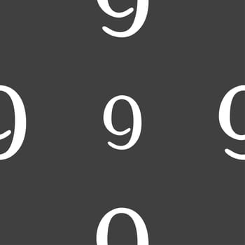 number Nine icon sign. Seamless pattern on a gray background. illustration