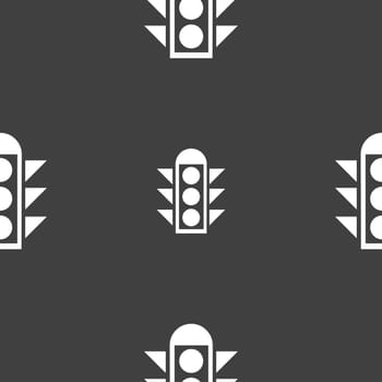 Traffic light signal icon sign. Seamless pattern on a gray background. illustration