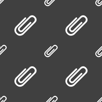 Paper clip sign icon. Clip symbol. Seamless pattern on a gray background. illustration