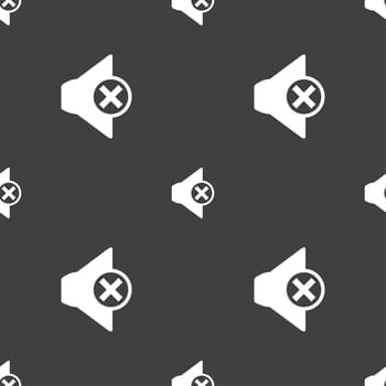 Mute speaker sign icon. Sound symbol.. Seamless pattern on a gray background. illustration