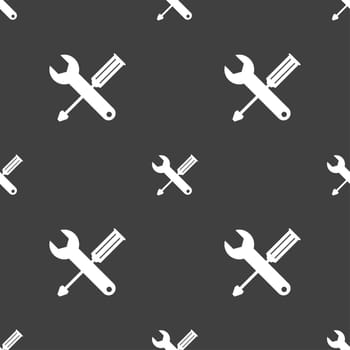 Repair tool sign icon. Service symbol. screwdriver with wrench. Seamless pattern on a gray background. illustration