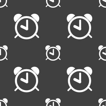 Alarm clock sign icon. Wake up alarm symbol. Seamless pattern on a gray background. illustration