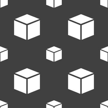 3d cube icon sign. Seamless pattern on a gray background. illustration