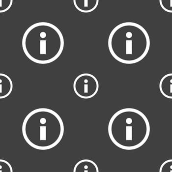 Information sign icon. Info speech bubble symbol. Seamless pattern on a gray background. illustration