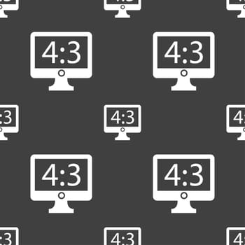 Aspect ratio 4 3 widescreen tv icon sign. Seamless pattern on a gray background. illustration