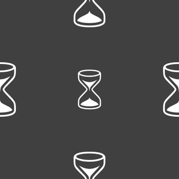 Hourglass sign icon. Sand timer symbol. Seamless pattern on a gray background. illustration