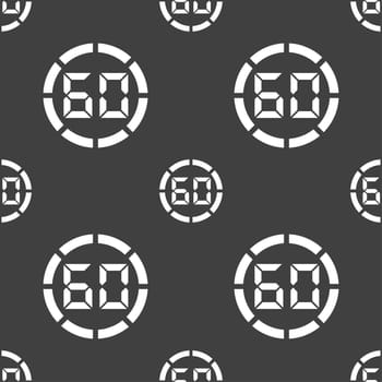 60 second stopwatch icon sign. Seamless pattern on a gray background. illustration