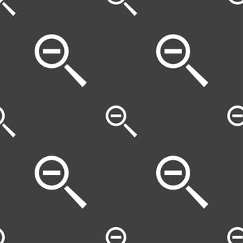 Magnifier glass, Zoom tool icon sign. Seamless pattern on a gray background. illustration