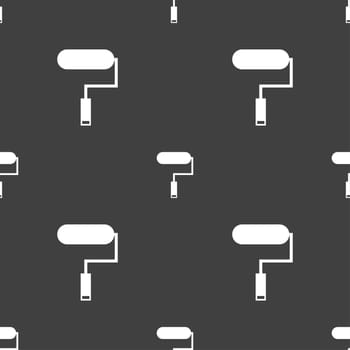 Paint roller sign icon. Painting tool symbol. Seamless pattern on a gray background. illustration