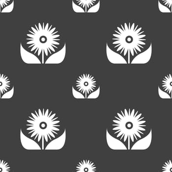 Bouquet of flowers with petals icon sign. Seamless pattern on a gray background. illustration