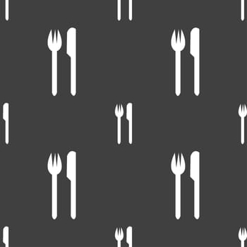 Eat sign icon. Cutlery symbol. Fork and knife. Seamless pattern on a gray background. illustration