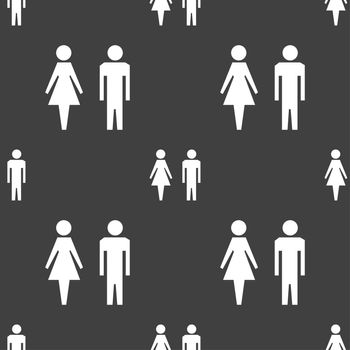 WC sign icon. Toilet symbol. Male and Female toilet. Seamless pattern on a gray background. illustration